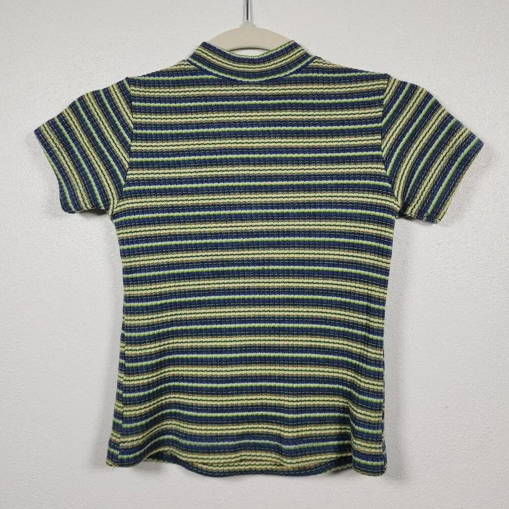 Vintage y2k Sonoma Stripe Baby Tee Shirt Heart 90s Boho Hippie Top